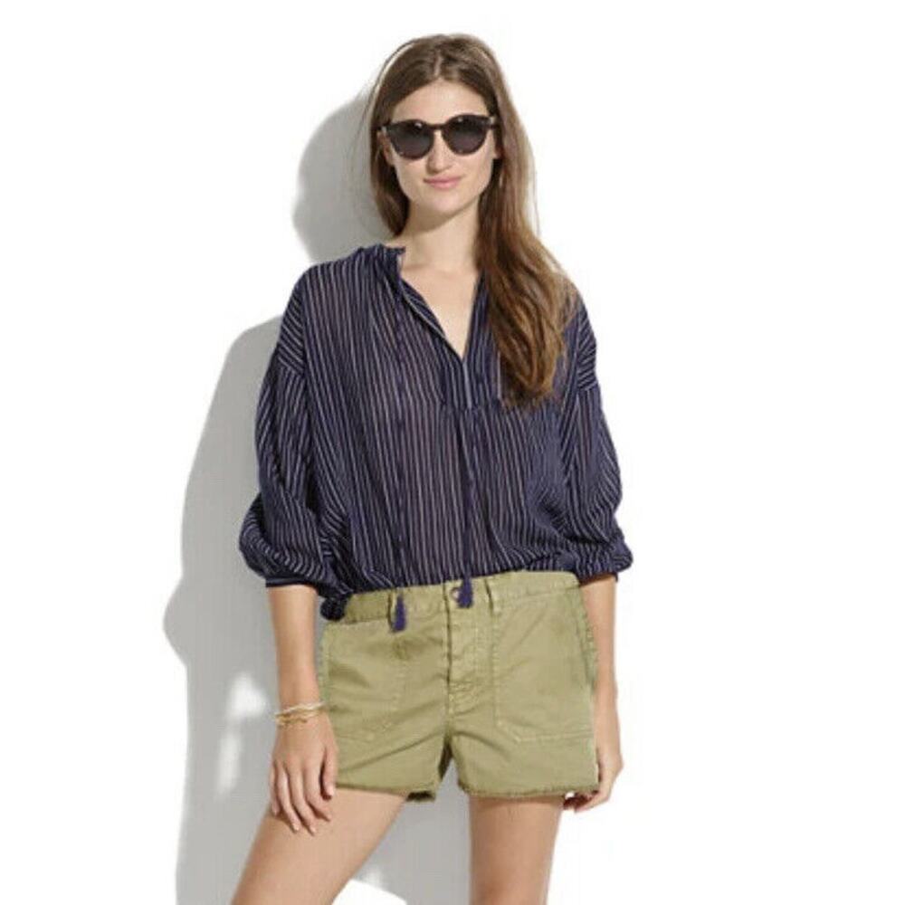 Madewell Womens Openview Dotted Flowy Oversized Tunic Blouse Size Small in Navy
